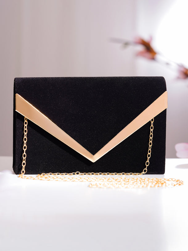 Black Metallic Envelope Clutch Handbag