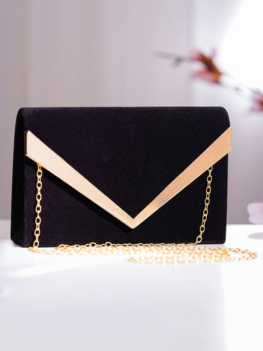 Black Metallic Envelope Clutch Handbag