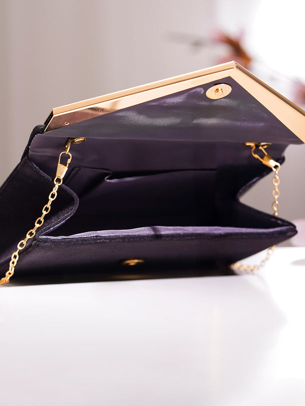 Black Metallic Envelope Clutch Handbag