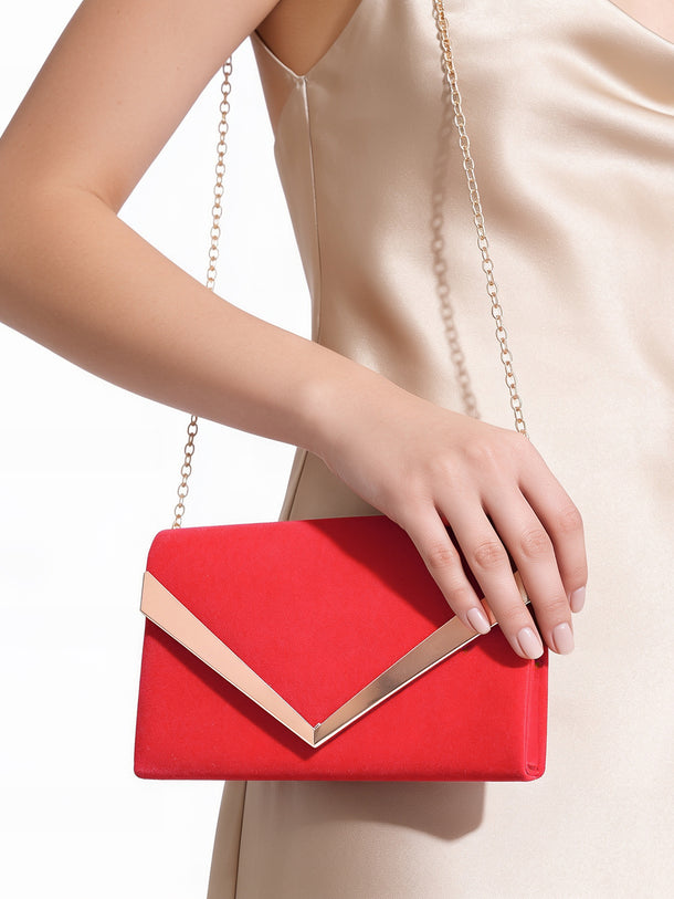 Red Metallic Envelope Clutch Handbag