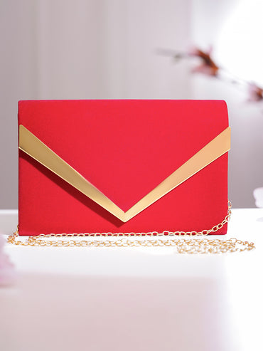 Red Metallic Envelope Clutch Handbag