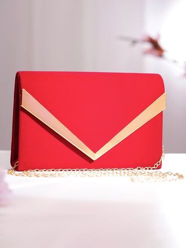 Red Metallic Envelope Clutch Handbag
