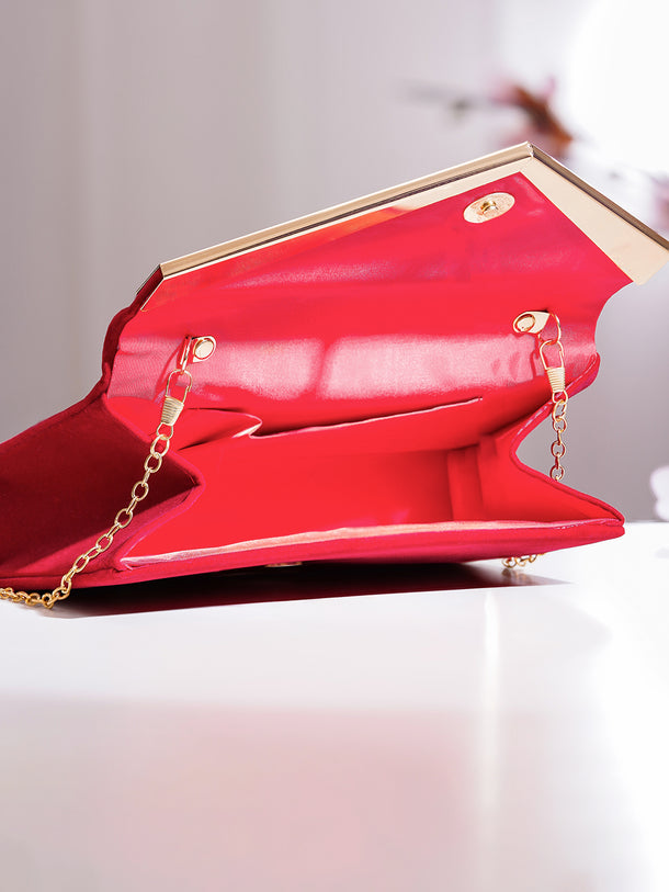 Red Metallic Envelope Clutch Handbag