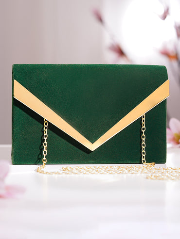 Green Metallic Envelope Clutch Handbag