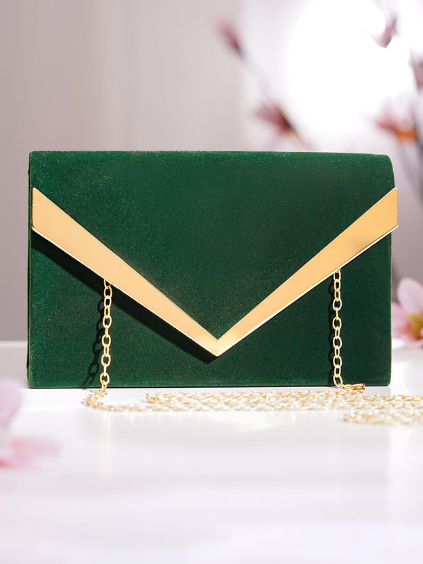 Green Metallic Envelope Clutch Handbag