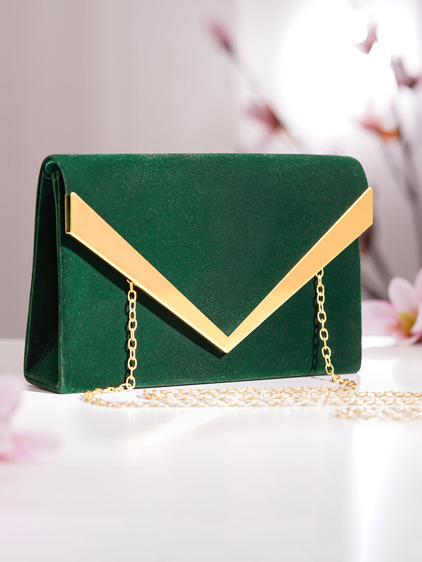 Green Metallic Envelope Clutch Handbag