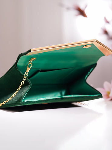 Green Metallic Envelope Clutch Handbag
