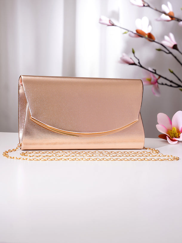 Rose Gold Metallic Envelope Clutch Handbag
