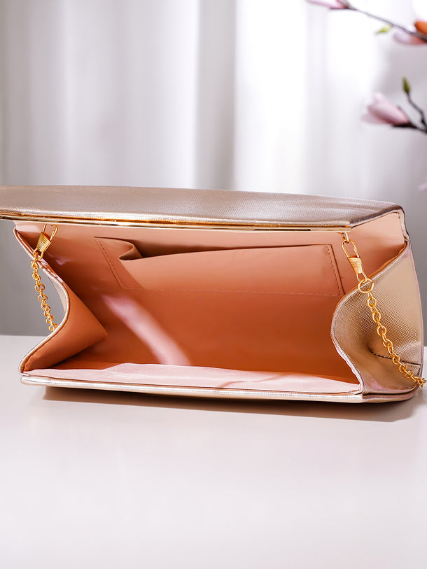 Rose Gold Metallic Envelope Clutch Handbag