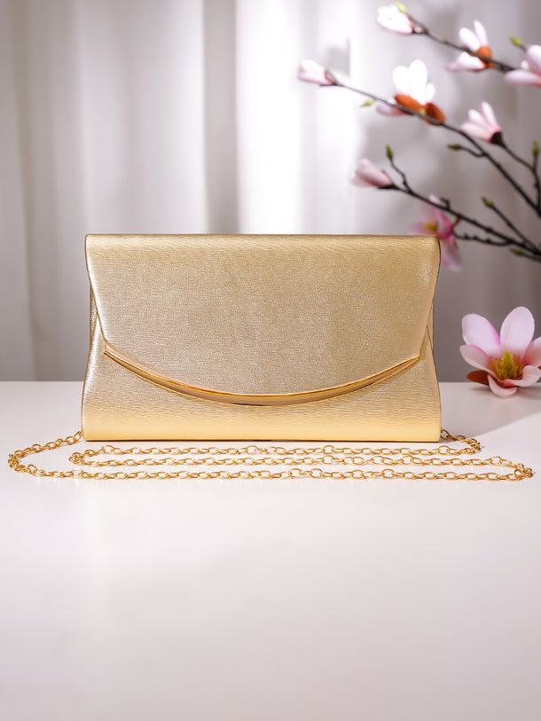 Gold Metallic Envelope Clutch Handbag