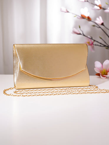Gold Metallic Envelope Clutch Handbag