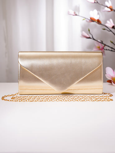 Champagne Gold Textured Envelope Clutch Handbag