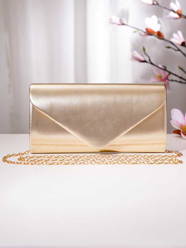 Champagne Gold Textured Envelope Clutch Handbag