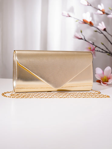 Champagne Gold Textured Envelope Clutch Handbag