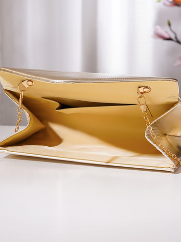 Champagne Gold Textured Envelope Clutch Handbag