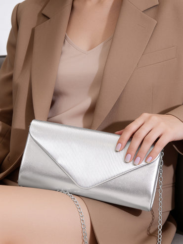 Silver Textured Envelope Clutch Handbag