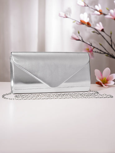 Silver Textured Envelope Clutch Handbag