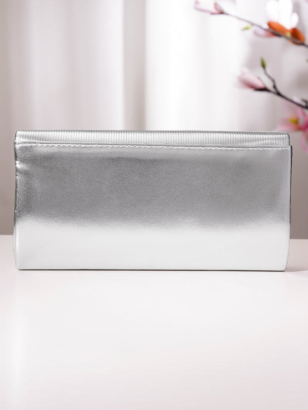 Silver Textured Envelope Clutch Handbag