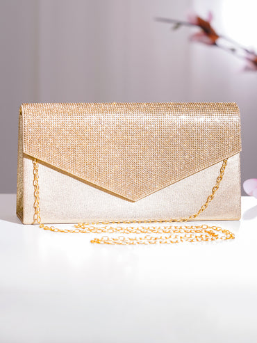 Gold Crystal Embellished Envelope Clutch Handbag