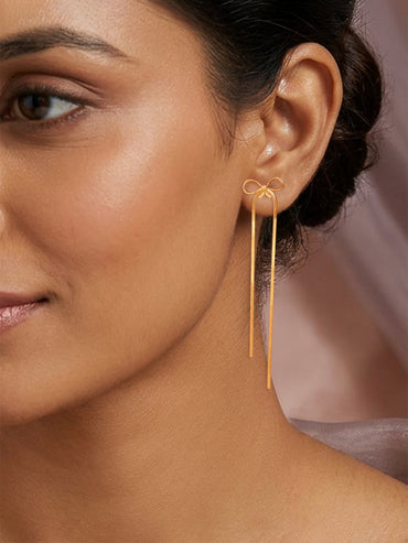 Demi Fine 18K Gold Plated Bow Long Drop Dangler Earrings | Anti Tarnish