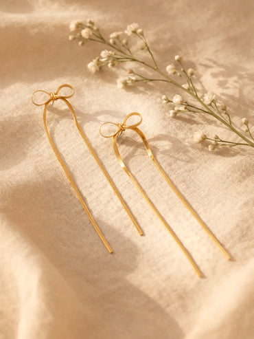 Demi Fine 18K Gold Plated Bow Long Drop Dangler Earrings | Anti Tarnish