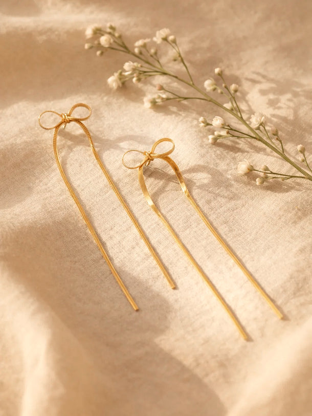 Demi Fine 18K Gold Plated Bow Long Drop Dangler Earrings | Anti Tarnish