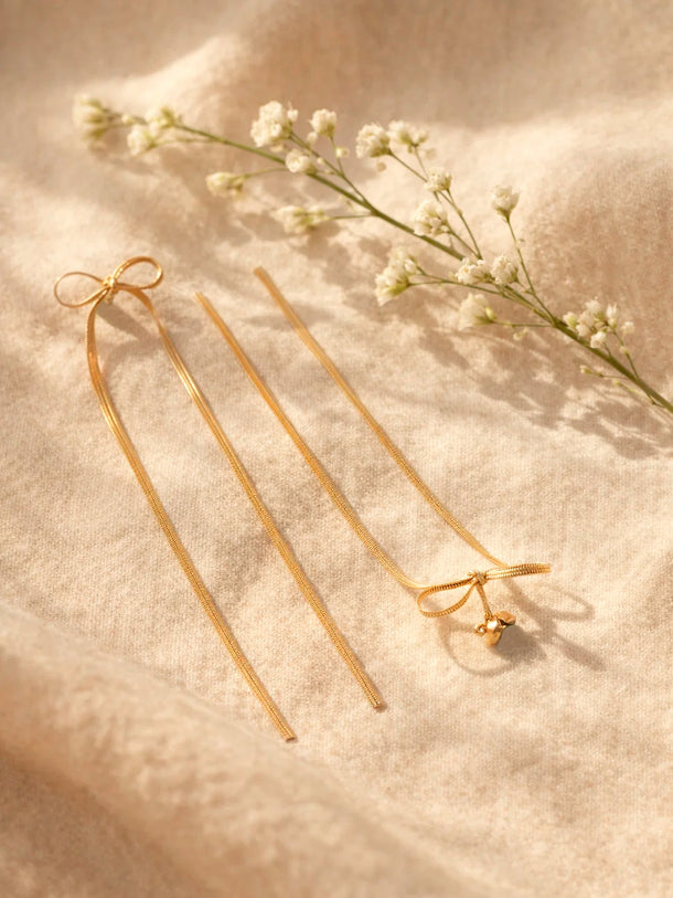 Demi Fine 18K Gold Plated Bow Long Drop Dangler Earrings | Anti Tarnish