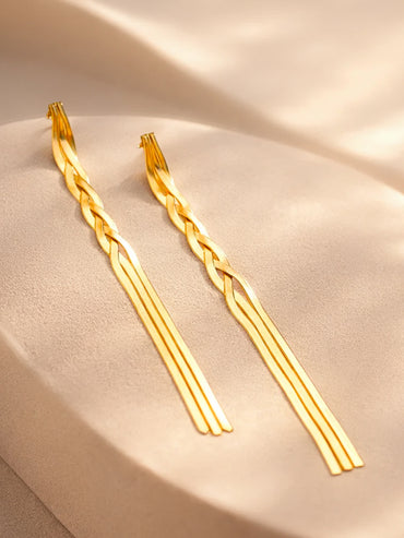 Demi Fine Gold Plated Triple Line Braided Tassel Drop Earrings