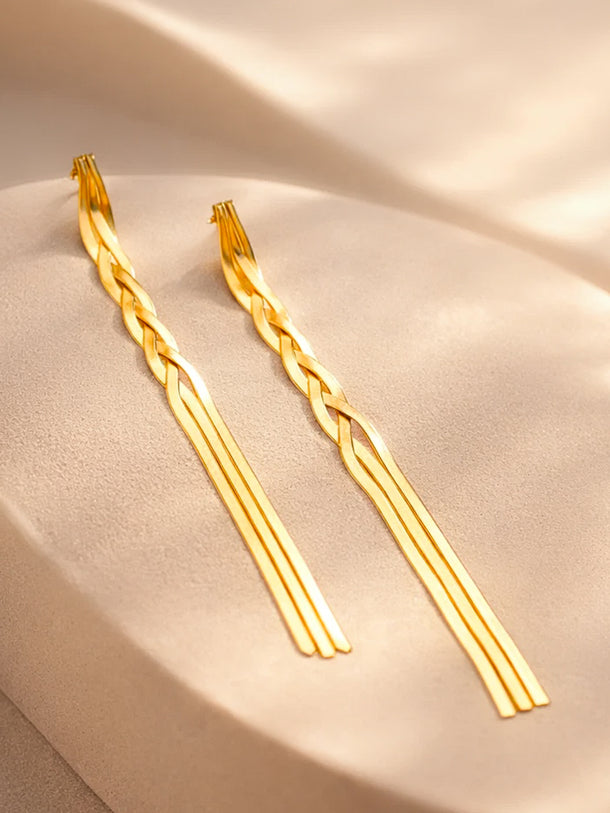 Demi Fine Gold Plated Triple Line Braided Tassel Drop Earrings
