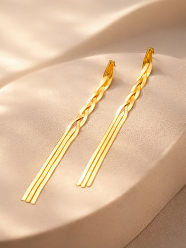 Demi Fine Gold Plated Triple Line Braided Tassel Drop Earrings