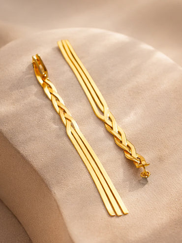 Demi Fine Gold Plated Triple Line Braided Tassel Drop Earrings