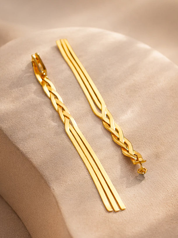 Demi Fine Gold Plated Triple Line Braided Tassel Drop Earrings