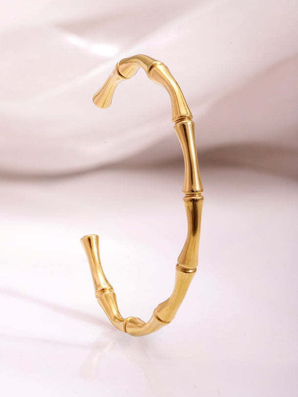 Rubans 18K Gold Plated Stainless Steel Tarnish-Free Waterproof Bamboo Design Bracelet