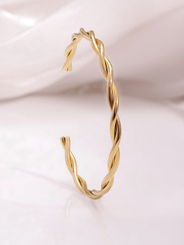 Rubans 18K Gold Plated Twisted Design Stainless Steel Tarnish-Free Waterproof Bracelet