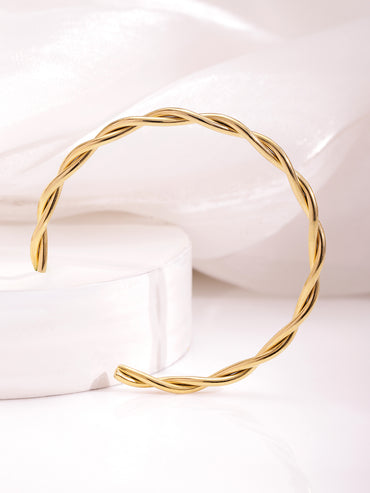 Rubans 18K Gold Plated Twisted Design Stainless Steel Tarnish-Free Waterproof Bracelet