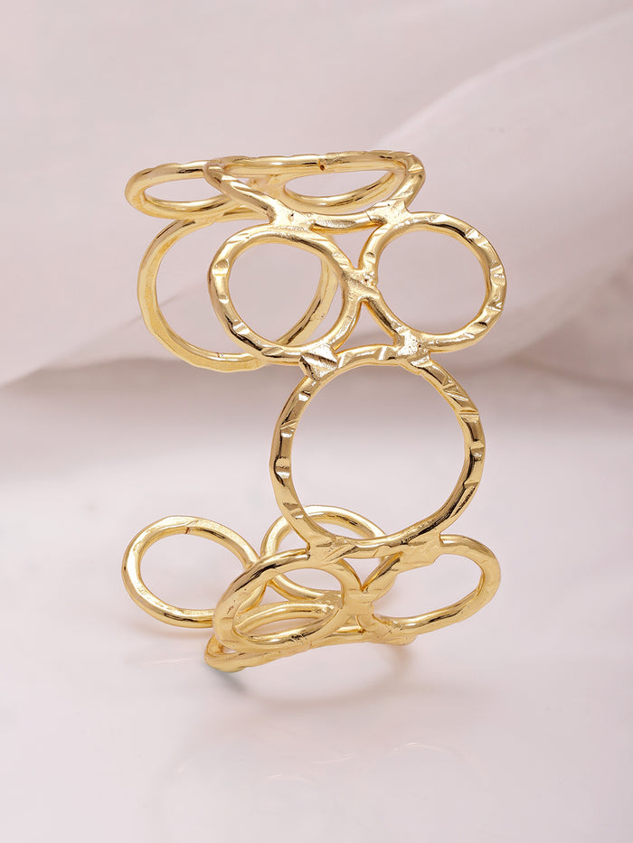 18KT Gold Plated Floral  Brass Bangle Style Bracelet - Gold
