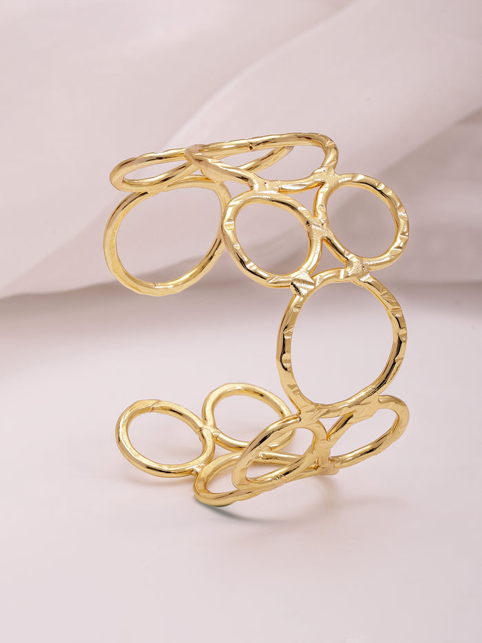 18KT Gold Plated Floral  Brass Bangle Style Bracelet - Gold