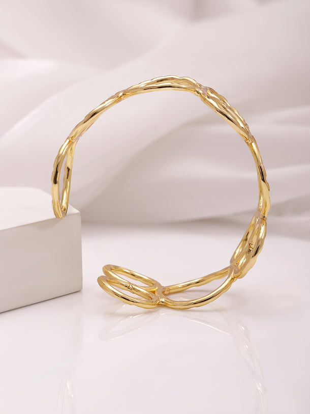 18KT Gold Plated Floral  Brass Bangle Style Bracelet
