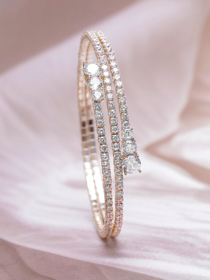 22K Gold Plated AD & Cubic Zirconia Studded Triple Layered Bracelet - Gold