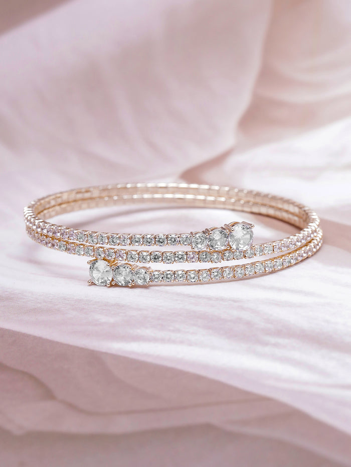 22K Gold Plated AD & Cubic Zirconia Studded Triple Layered Bracelet - Gold