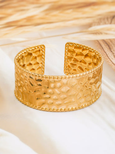 Rubans 22K Gold-Plated Textured Free Size Statement Cuff Bracelet