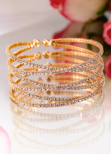 Rubans Gold-Plated Cubic Zirconia Stone Studded Cuff Bracelet