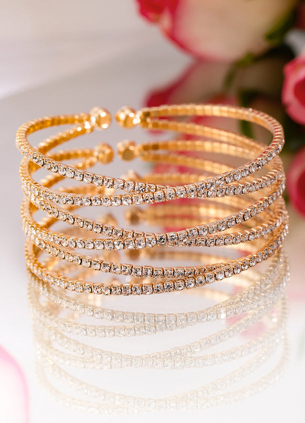 Rubans Gold-Plated Cubic Zirconia Stone Studded Cuff Bracelet