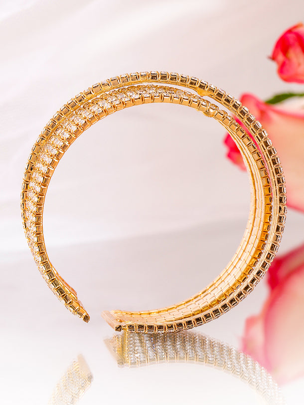 Rubans Rhodium-Plated Cubic Zirconia Stone Studded Cuff Openable Bracelet