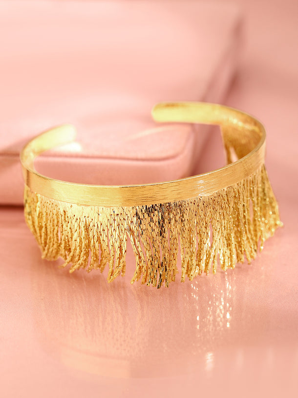 Rubans 18K Gold-Plated Fringe Textured Open Cuff Bracelet