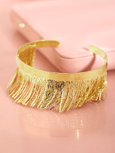 Rubans 18K Gold-Plated Fringe Textured Open Cuff Bracelet