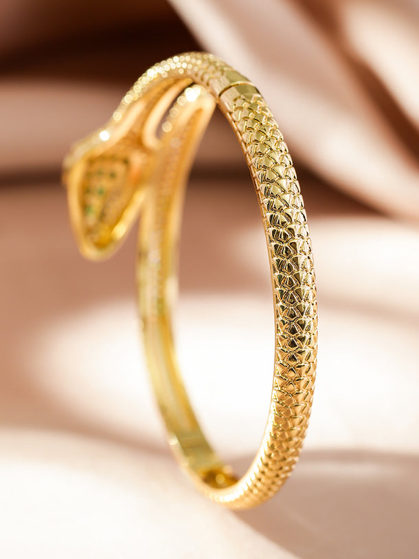 Rubans 22K Gold-Plated Snake Motif Bracelet with Emerald and Cubic Zirconia