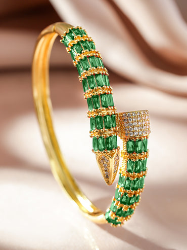 Rubans 22K Luxurious Emerald Green Gold Plated Bracelet