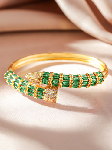 Rubans 22K Luxurious Emerald Green Gold Plated Bracelet