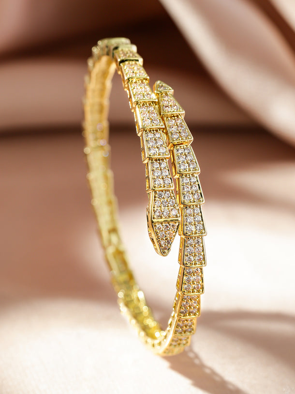Rubans 22K Gold-Plated Snake Motif Bangle with Dazzling Cubic Zirconia